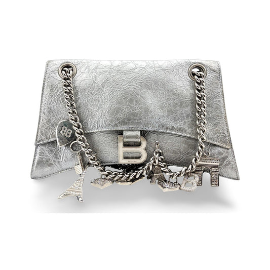 Balenciaga Crush Charm Chain Flap Leather, Silver, Leather, Shoulder Bag