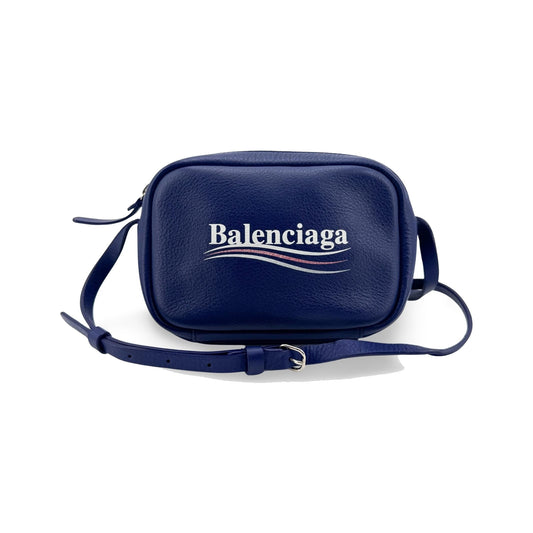 Balenciaga Everyday Camera Printed Leather, Blue, Leather, Handbag