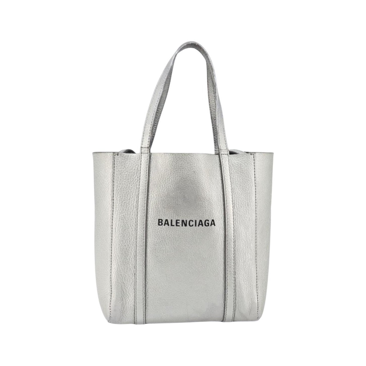 Balenciaga Everyday Glitter Leather, Silver, Leather, Tote Bag