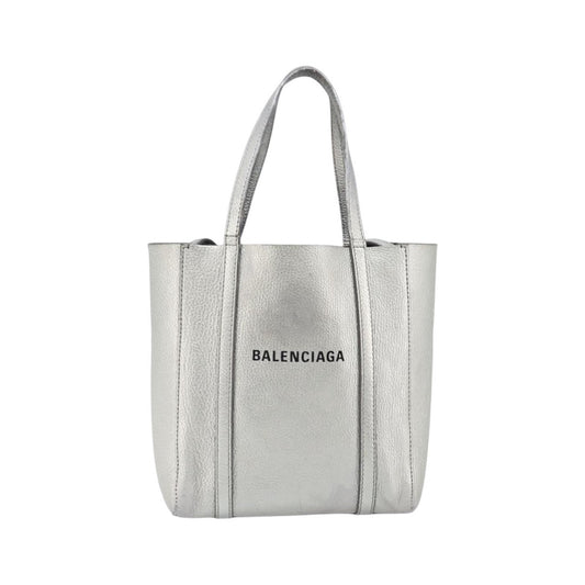 Balenciaga Everyday Glitter Leather, Silver, Leather, Tote Bag