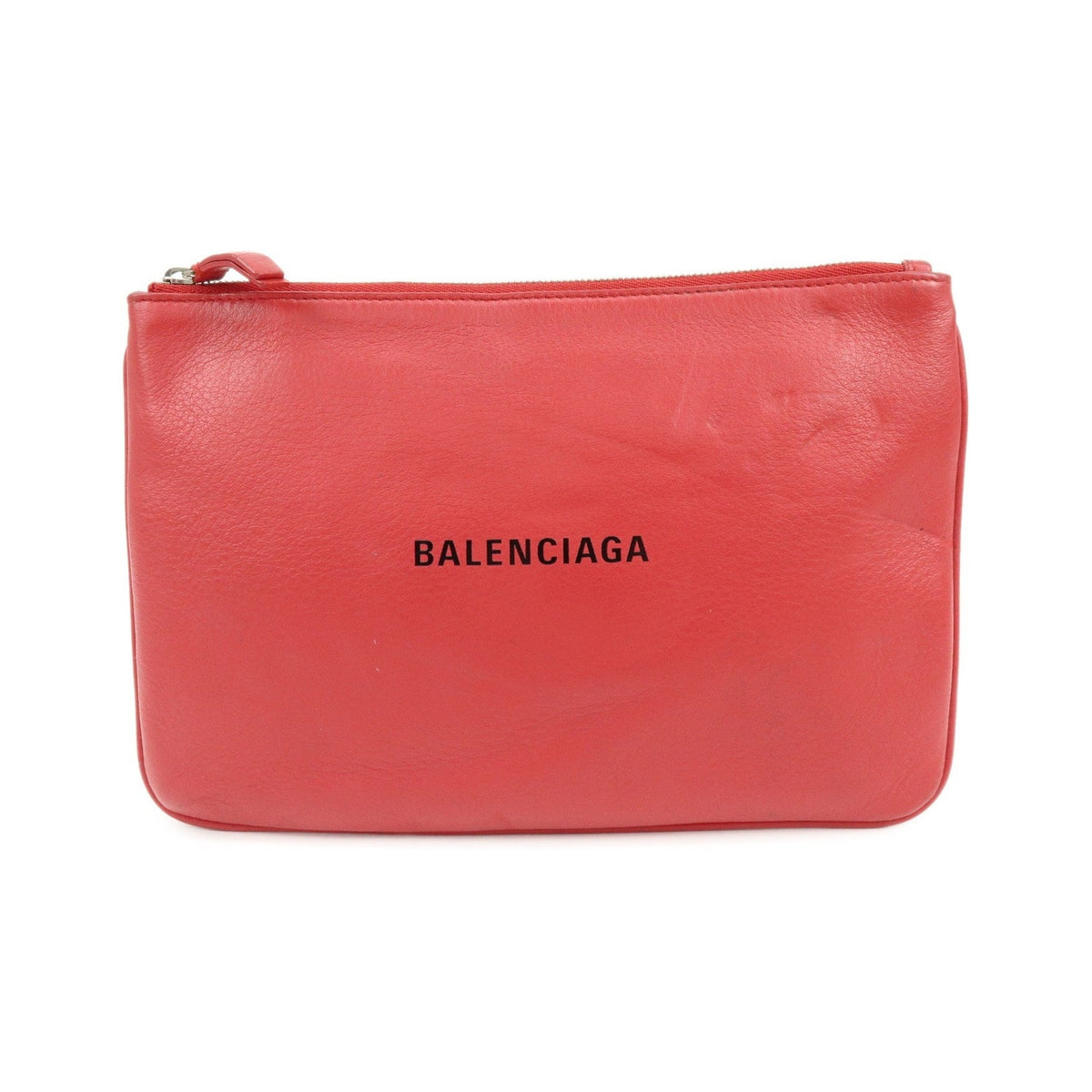 Balenciaga Everyday Logo Printed Leather, Red, Leather, Clutch