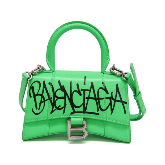 Balenciaga Graffiti Hourglass Top Handle Leather, Green, Leather, Handbag