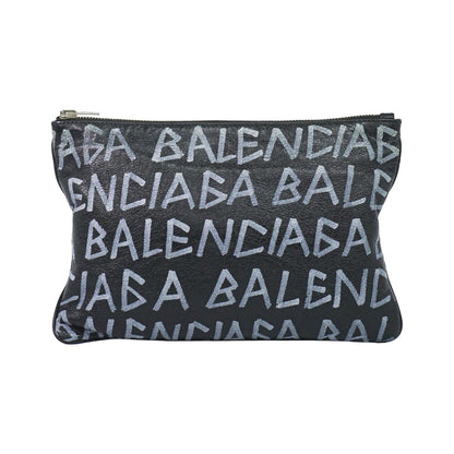 Balenciaga Graffiti Leather, Black, Leather, Clutch