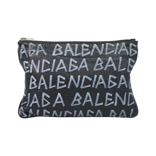 Balenciaga Graffiti Leather, Black, Leather, Clutch