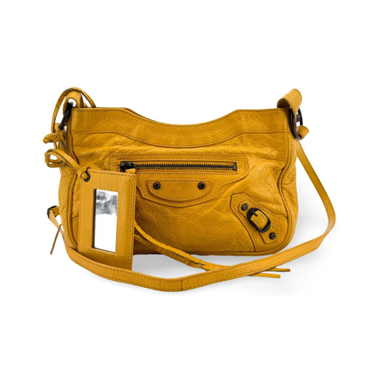 Balenciaga Hip Classic Studs Leather, Yellow, Leather, Crossbody Bag