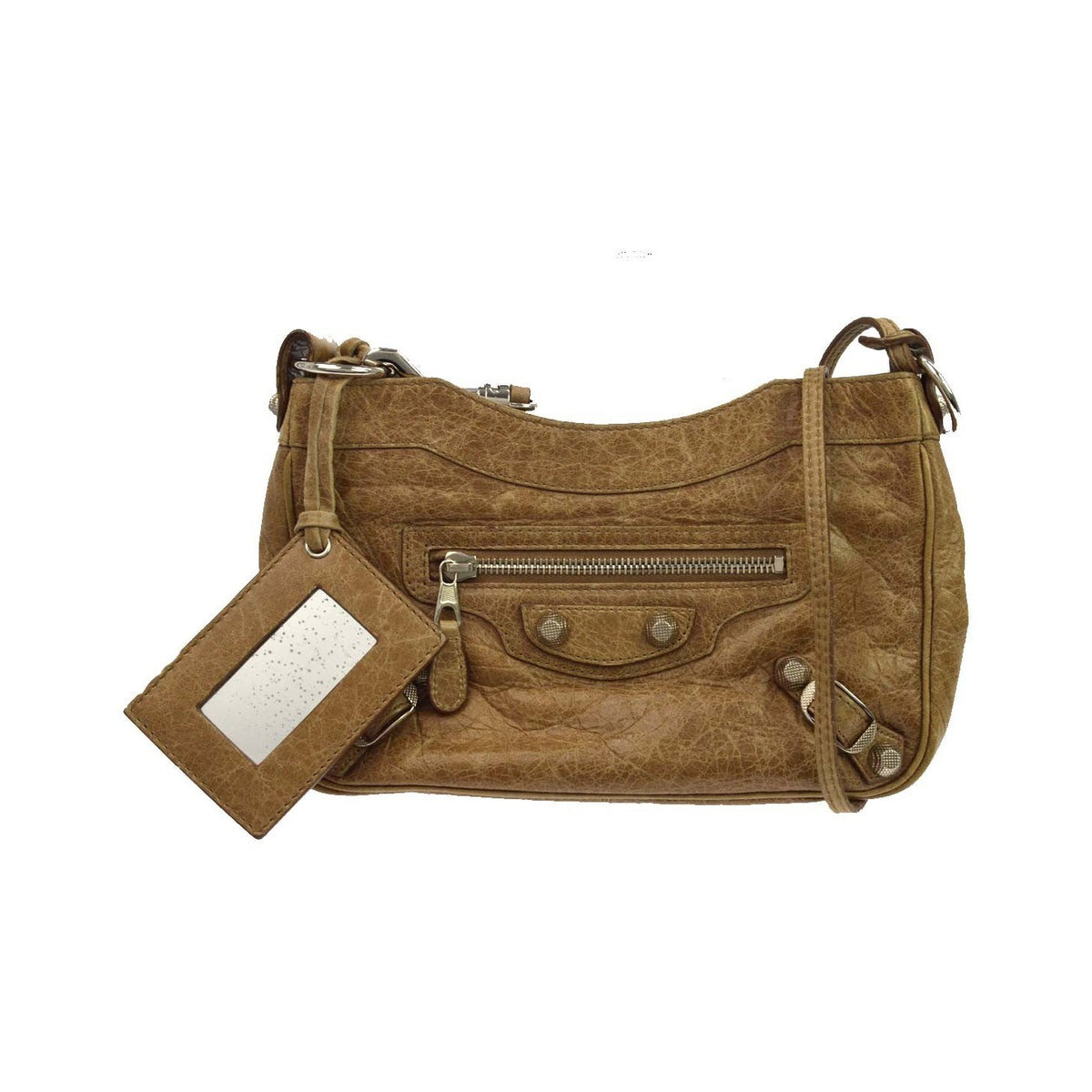 Balenciaga Hip Classic Studs Leather, Brown, Leather, Crossbody Bag