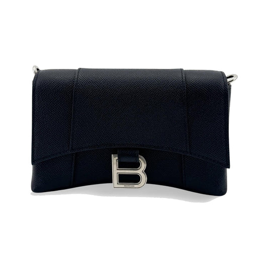 Balenciaga Hourglass Chain Leather, Black, Leather, Shoulder Bag