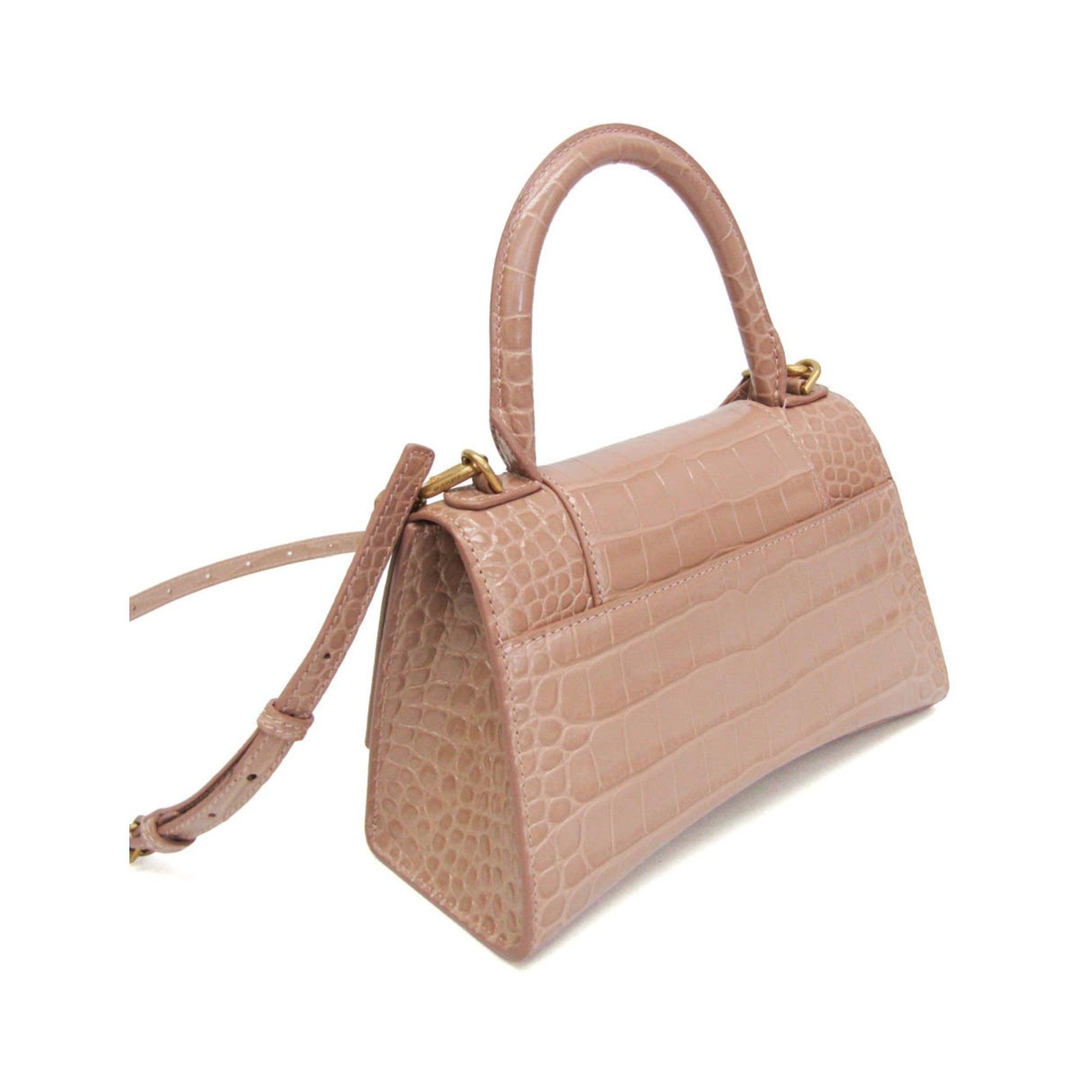 Balenciaga Hourglass Crocodile Embossed, Pink, Leather, Handbag
