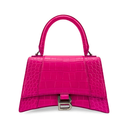 Balenciaga Hourglass Top Handle Crocodile Embossed Leather, Pink, Leather, Handbag