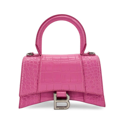 Balenciaga Hourglass Top Handle Crocodile Embossed Leather, Pink, Leather, Handbag