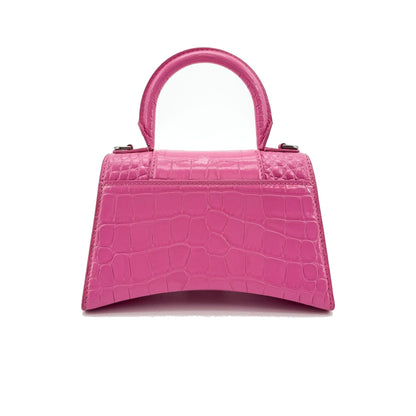 Balenciaga Hourglass Top Handle Crocodile Embossed Leather, Pink, Leather, Handbag