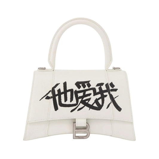 Balenciaga Hourglass Top Handle Leather, White, Leather, Handbag