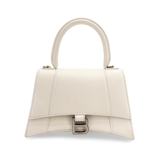 Balenciaga Hourglass Top Handle Leather, White, Leather, Handbag