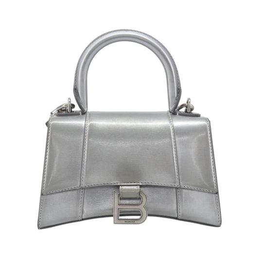 Balenciaga Hourglass Top Handle Leather, Silver, Leather, Handbag
