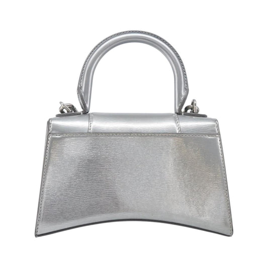 Balenciaga Hourglass Top Handle Leather, Silver, Leather, Handbag
