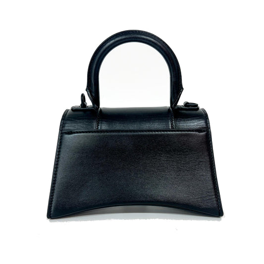 Balenciaga Hourglass Top Handle Leather with Crystals, Black, Leather, Handbag