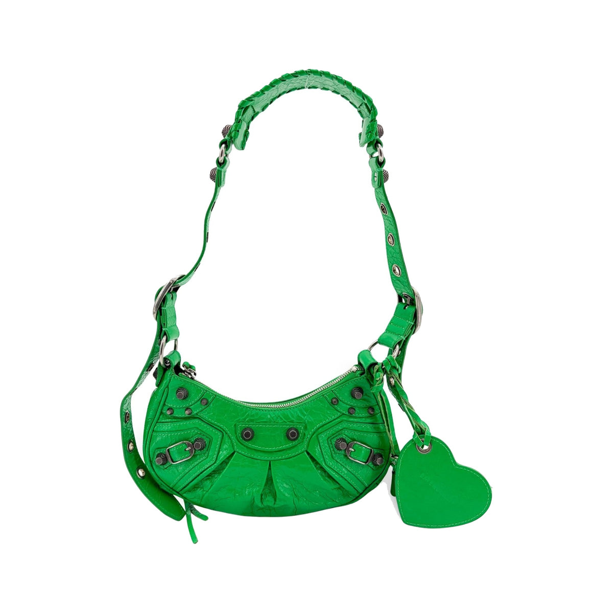 Balenciaga Le Cagole Giant Spikes Leather, Green, Leather, Shoulder Bag