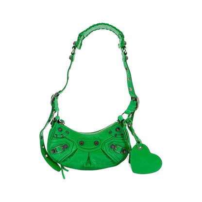 Balenciaga Le Cagole Giant Spikes Leather, Green, Leather, Shoulder Bag