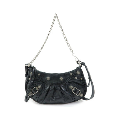 Balenciaga Le Cagole Giant Studs Chain Leather, Black, Leather, Shoulder Bag