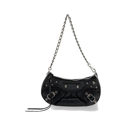 Balenciaga Le Cagole Giant Studs Chain Leather, Black, Leather, Shoulder Bag
