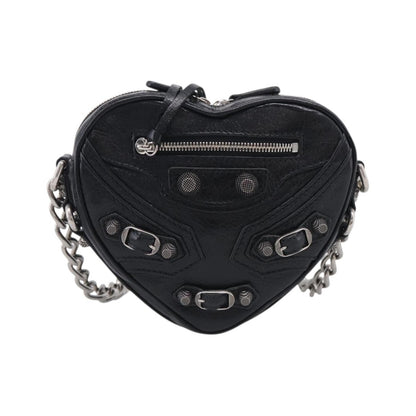 Balenciaga Le Cagole Giant Studs Heart Chain Leather, Black, Leather, Handbag
