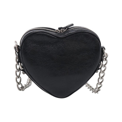 Balenciaga Le Cagole Giant Studs Heart Chain Leather, Black, Leather, Handbag