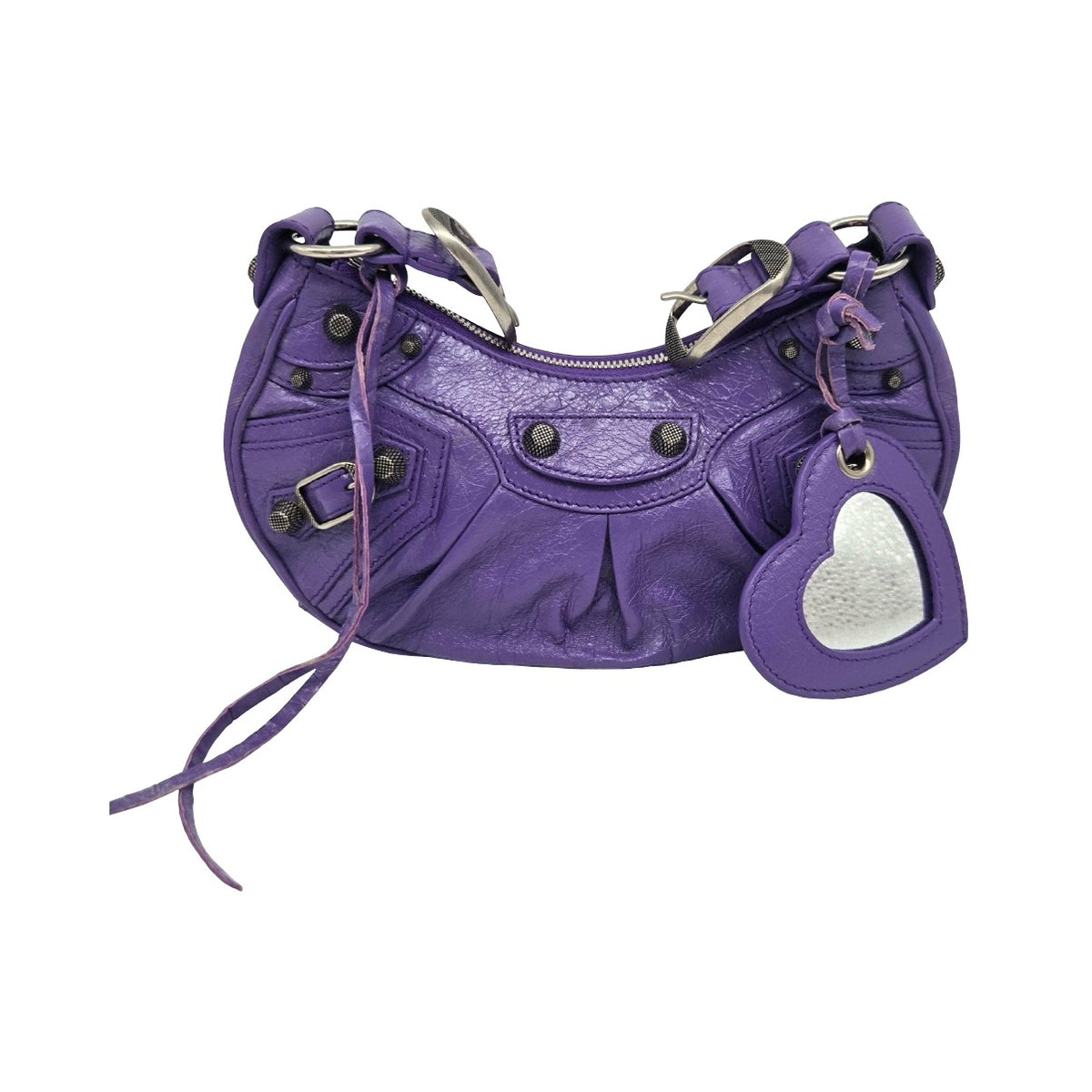 Balenciaga Le Cagole Giant Studs Leather, Purple, Leather, Shoulder Bag