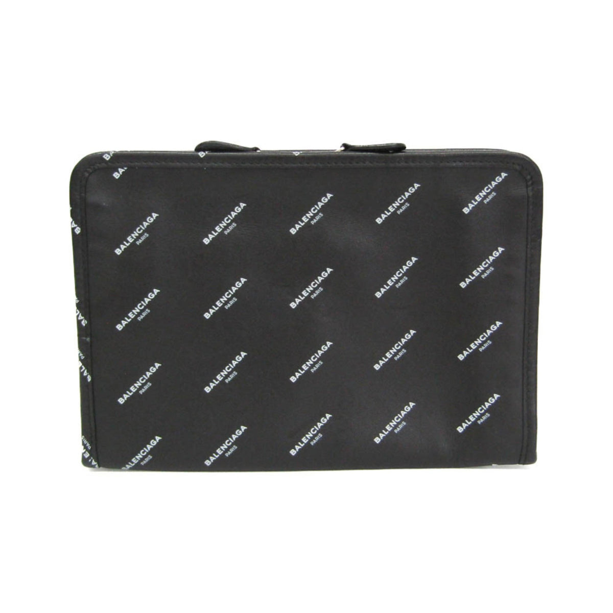 Balenciaga Logo Bazar Leather, Black, Leather, Clutch