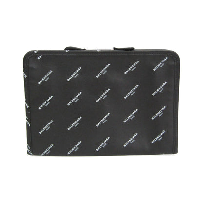 Balenciaga Logo Bazar Leather, Black, Leather, Clutch