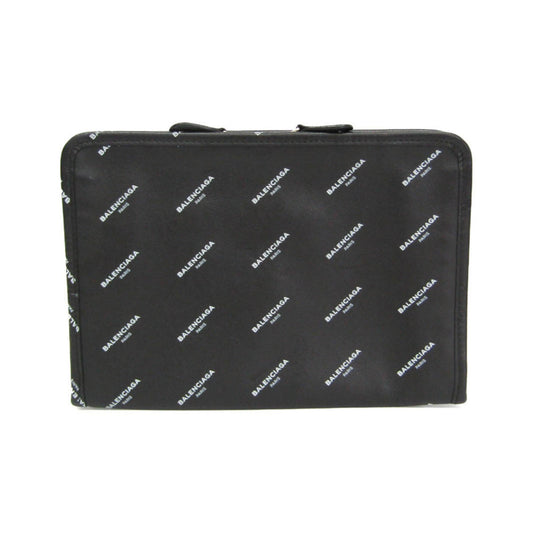 Balenciaga Logo Bazar Leather, Black, Leather, Clutch