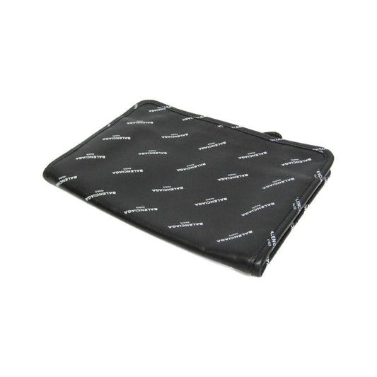 Balenciaga Logo Bazar Leather, Black, Leather, Clutch