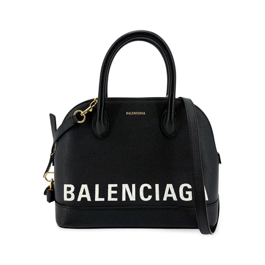 Balenciaga Logo Ville Leather, Black, Leather, Handbag