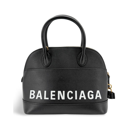 Balenciaga Logo Ville Leather, Black, Calfskin, Handbag