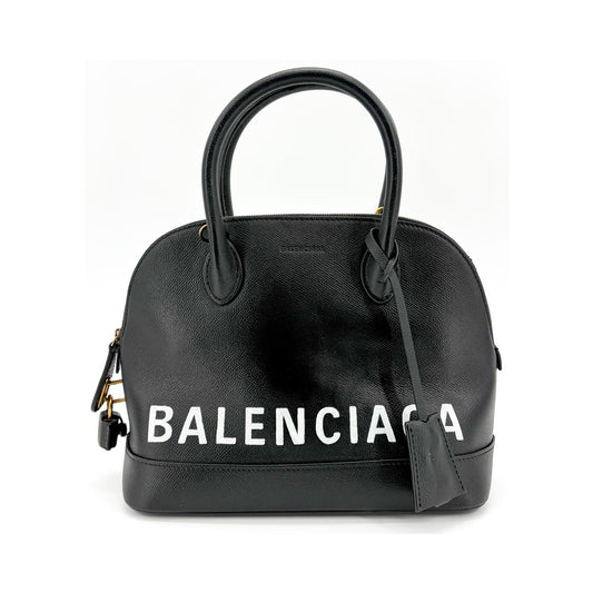 Balenciaga Logo Ville Leather, Black, Calfskin, Handbag