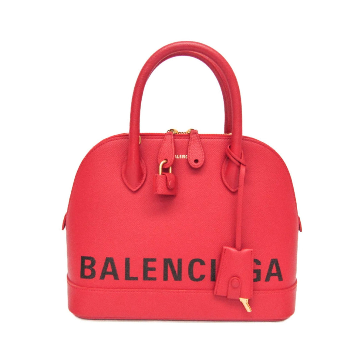 Balenciaga Logo Ville Leather, Red, Leather, Handbag