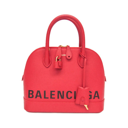 Balenciaga Logo Ville Leather, Red, Leather, Handbag