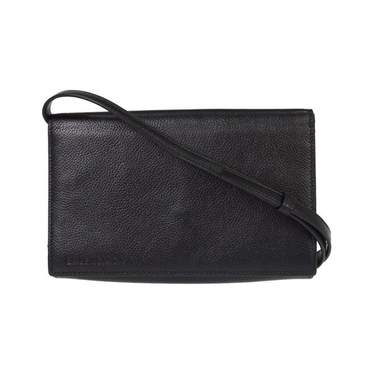 Balenciaga Logo Wallet with Strap Embossed Leather, Black, Leather, Crossbody Bag