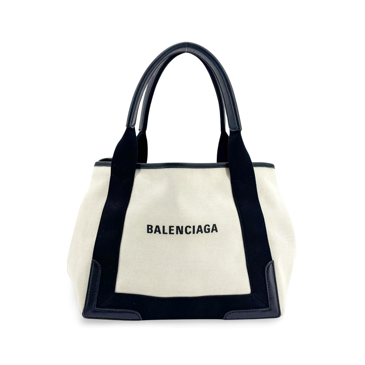 Balenciaga Navy Cabas Canvas with Leather, Black, Canvas, Tote Bag