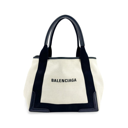 Balenciaga Navy Cabas Canvas with Leather, Black, Canvas, Tote Bag