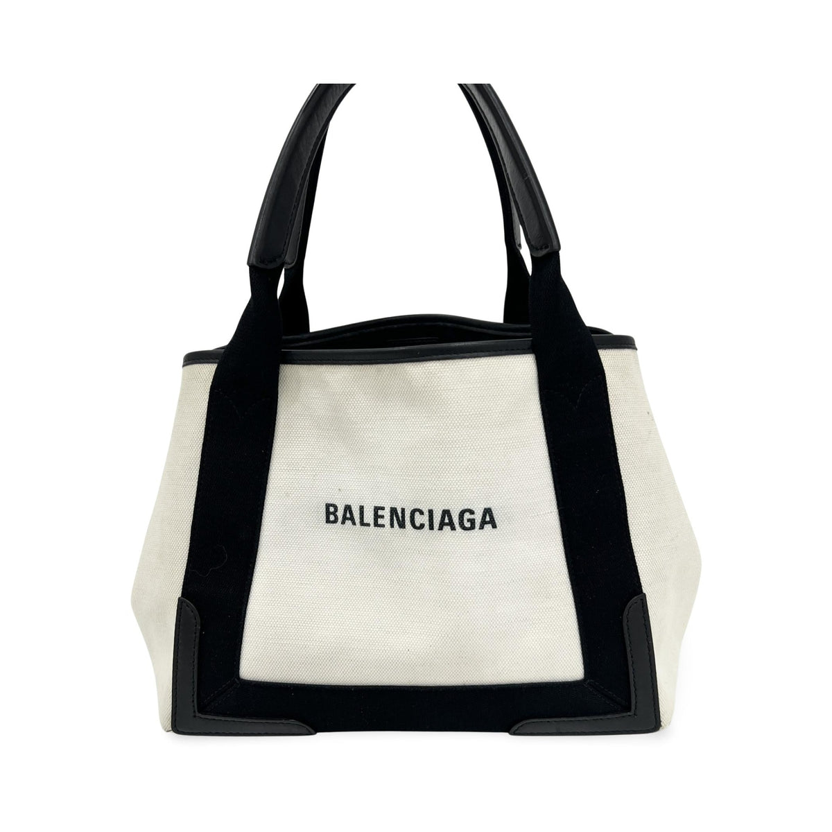 Balenciaga Navy Cabas Canvas with Leather, White, Canvas, Tote Bag