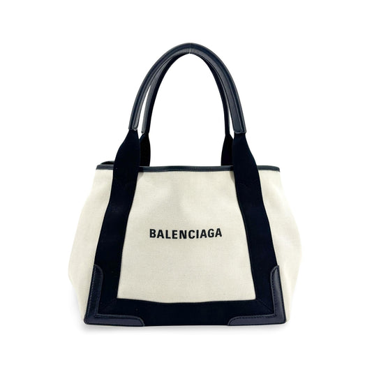 Balenciaga Navy Cabas Canvas with Leather, Black, Canvas, Tote Bag