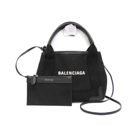 Balenciaga Navy Cabas Canvas with Leather, Black, Canvas, Tote Bag