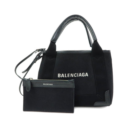 Balenciaga Navy Cabas Canvas with Leather, Black, Canvas, Tote Bag