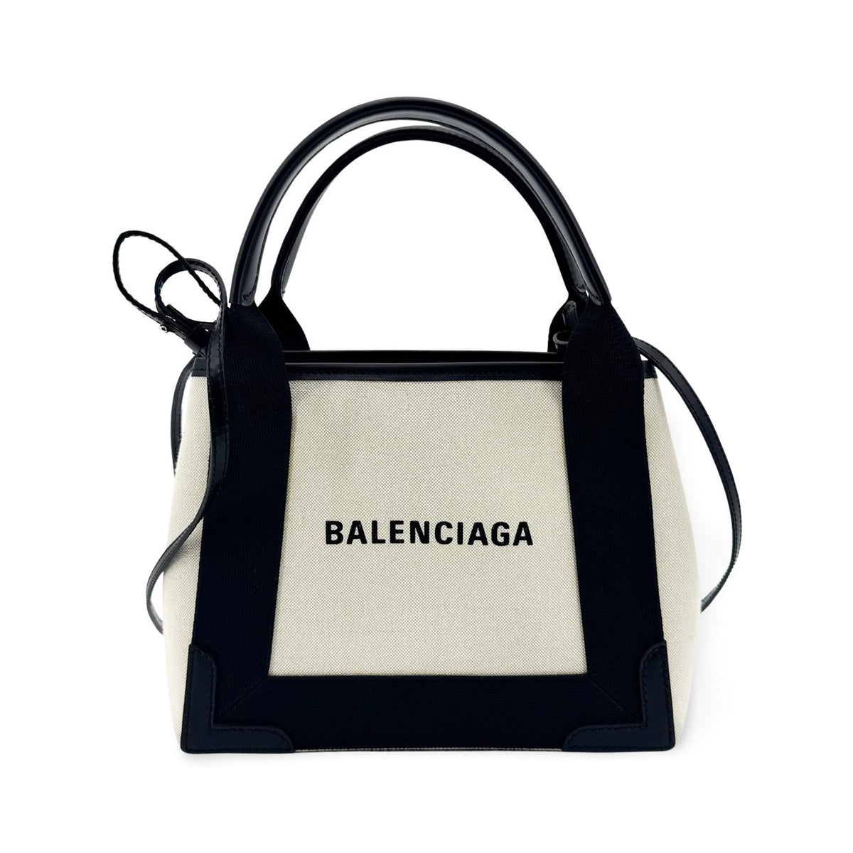 Balenciaga Navy Cabas Canvas with Leather, Black, Canvas, Tote Bag