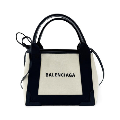 Balenciaga Navy Cabas Canvas with Leather, Black, Canvas, Tote Bag