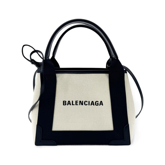 Balenciaga Navy Cabas Canvas with Leather, Black, Canvas, Tote Bag