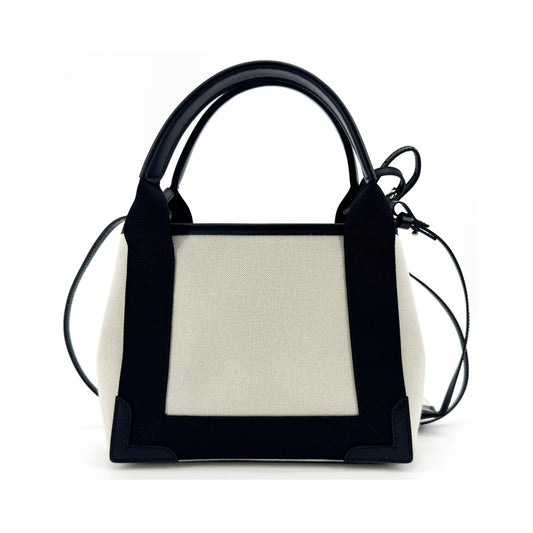 Balenciaga Navy Cabas Canvas with Leather, Black, Canvas, Tote Bag