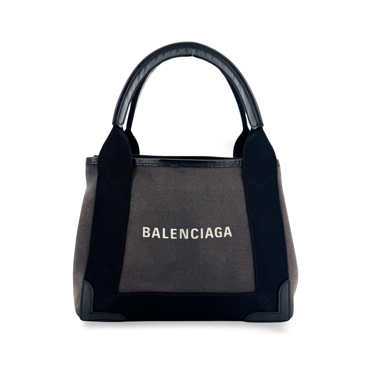 Balenciaga Navy Cabas Canvas with Leather, Black, Canvas, Tote Bag