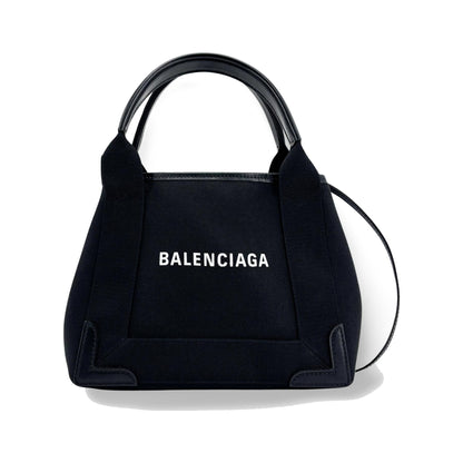 Balenciaga Navy Cabas Canvas with Leather, Black, Canvas, Tote Bag