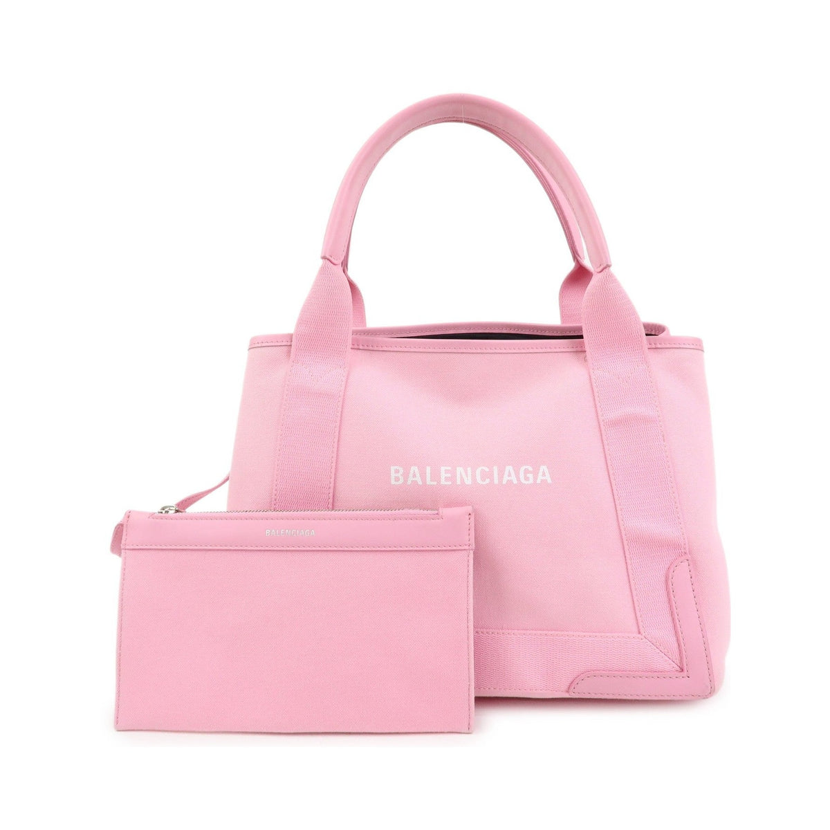 Balenciaga Navy Cabas Canvas with Leather, Pink, Canvas, Tote Bag